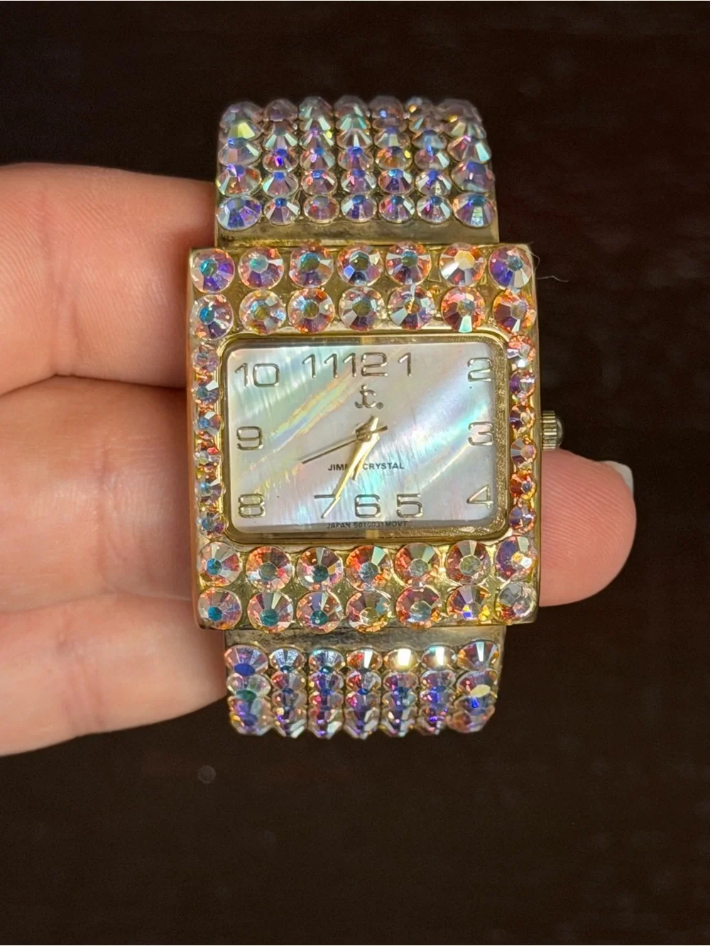 Jimmy Crystal New York Crystal Embellished Square Face Watch Iridescent